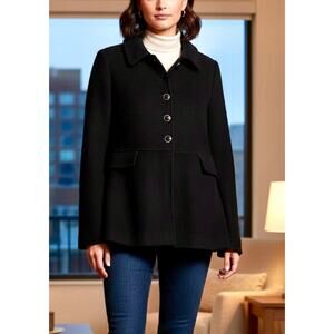 Zara Black Tweed/Textured Coat Jacket Wool Blend